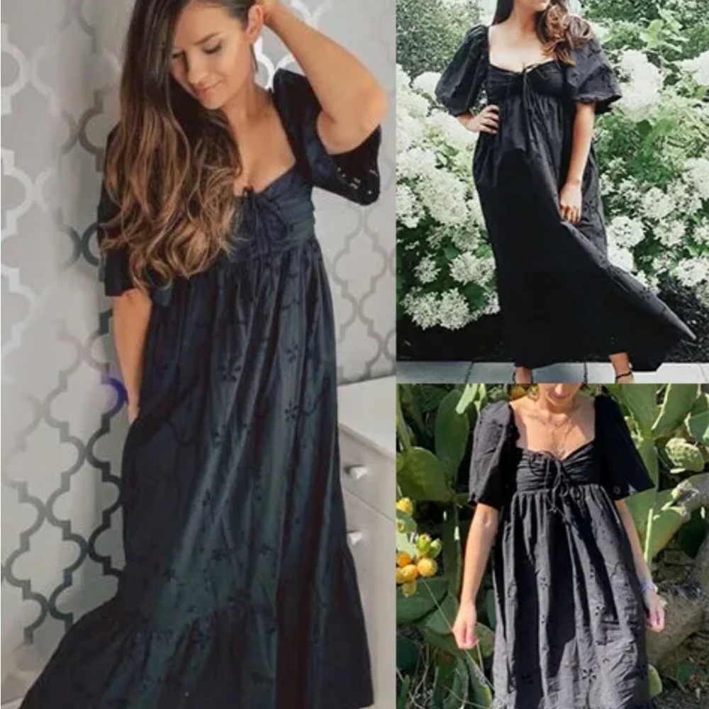 ZARA Long Cutwork Embroidery Poplin Embroidered Dress Ruffle Hem